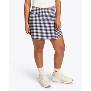 Side Slit Skort in Navy Gingham