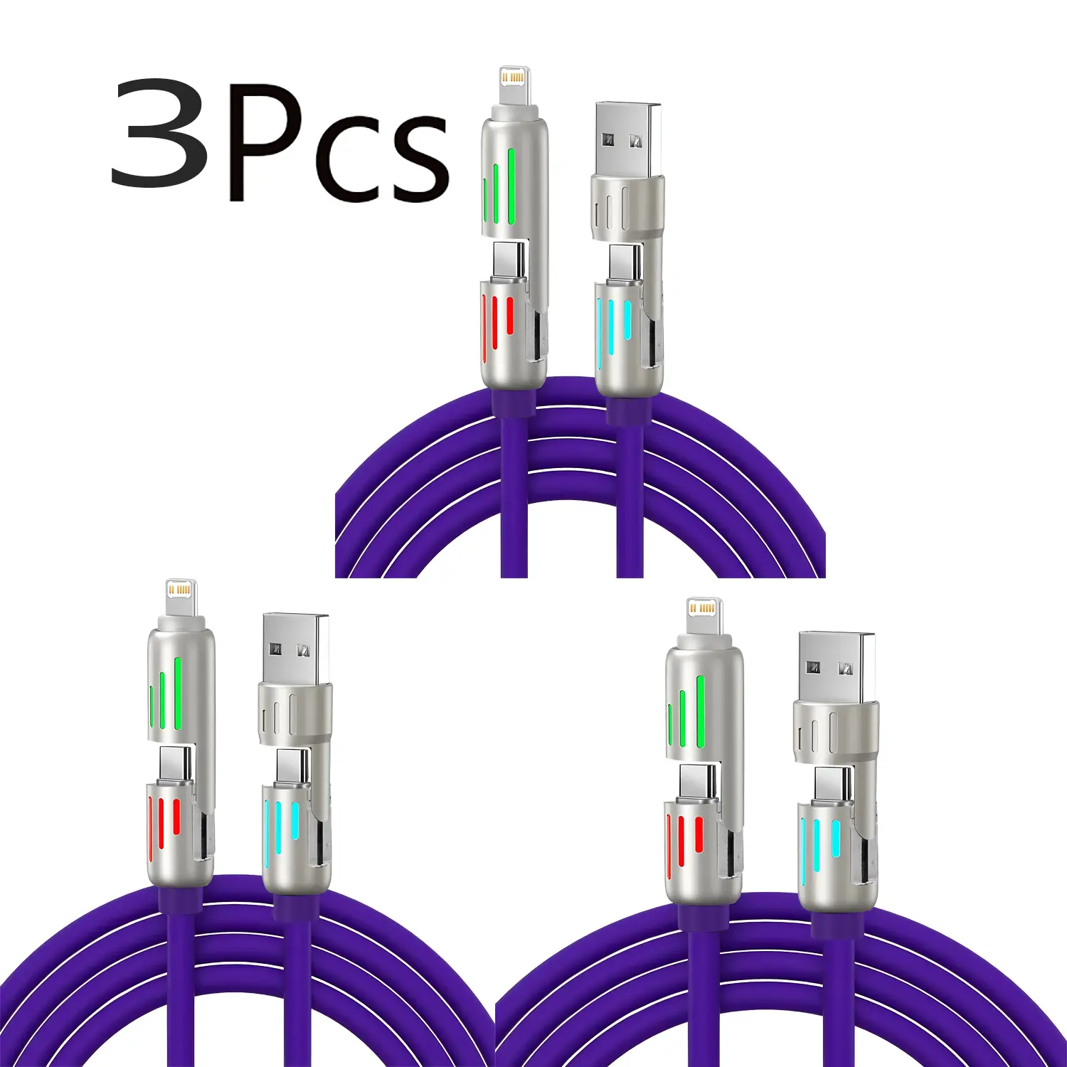 240W Fast Charging 2-in-2 Data Cable with 7-Color Breathing Led Light – Multi-Functional for Mobile Phones & Car Use, Type-C Charger Cable