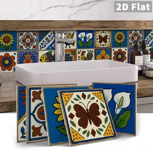 12/24 PCS per Gift Box | ART PE Crystal Tile Stickers | Retro Mexican Talavera Style Floral & Animal (Sunflower, Butterfly, Rooster) | Waterproof & Oil-Proof Self-Adhesive Tile Stickers for Kitchen, Bathroom, Floor, Ceiling, Tiles & Old Wooden Surfaces |