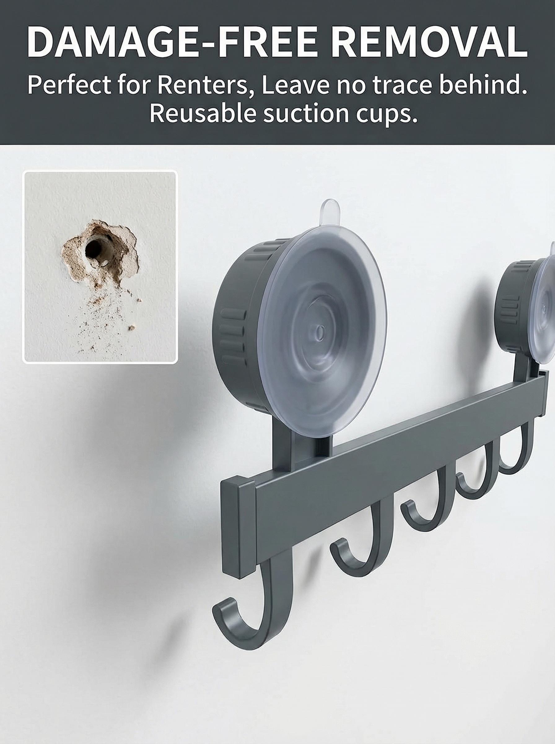 No Drill Succo Hook Rack, Heavy Duty Vacuum Suction Cup Towel Hooks for Bathroom, Wall Mounted Space Aluminum Hanger with 6 Hooks, Waterproof & Reusable, No Damage for Shower, Kitchen, RV, Renters, Hold Towels, Utensils, Robes, No Holes, Easy Install No Drill Succo Hook Rack, Heavy Duty Vacuum Suction Cup Towel Hooks for Bathroom, Wall Mounted Space Aluminum Hanger with 6 Hooks, Waterproof & Reusable, No Damage for Shower, Kitchen, RV, Renters, Hold Towels, Utensils, Robes, No Holes, Easy Install