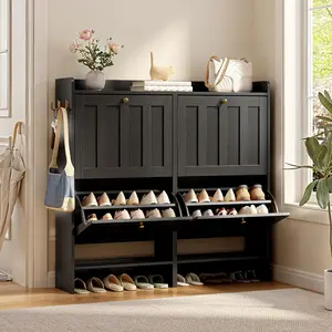 Gizoon Shoe Cabinet with 2 Flip Drawers, Shoe Organizer Storage for Entryway, Freestanding Narrow Rack Cabinet with Space-Saving, for Hallway, Black