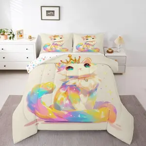 3D Anime Cat Bedding,Animal Lovers Cartoon Lovely Cat Comforter Set,Kawaii Colorful Cat Comforter Sets, Girls Boys Kids Cartoon Gifts Quilt