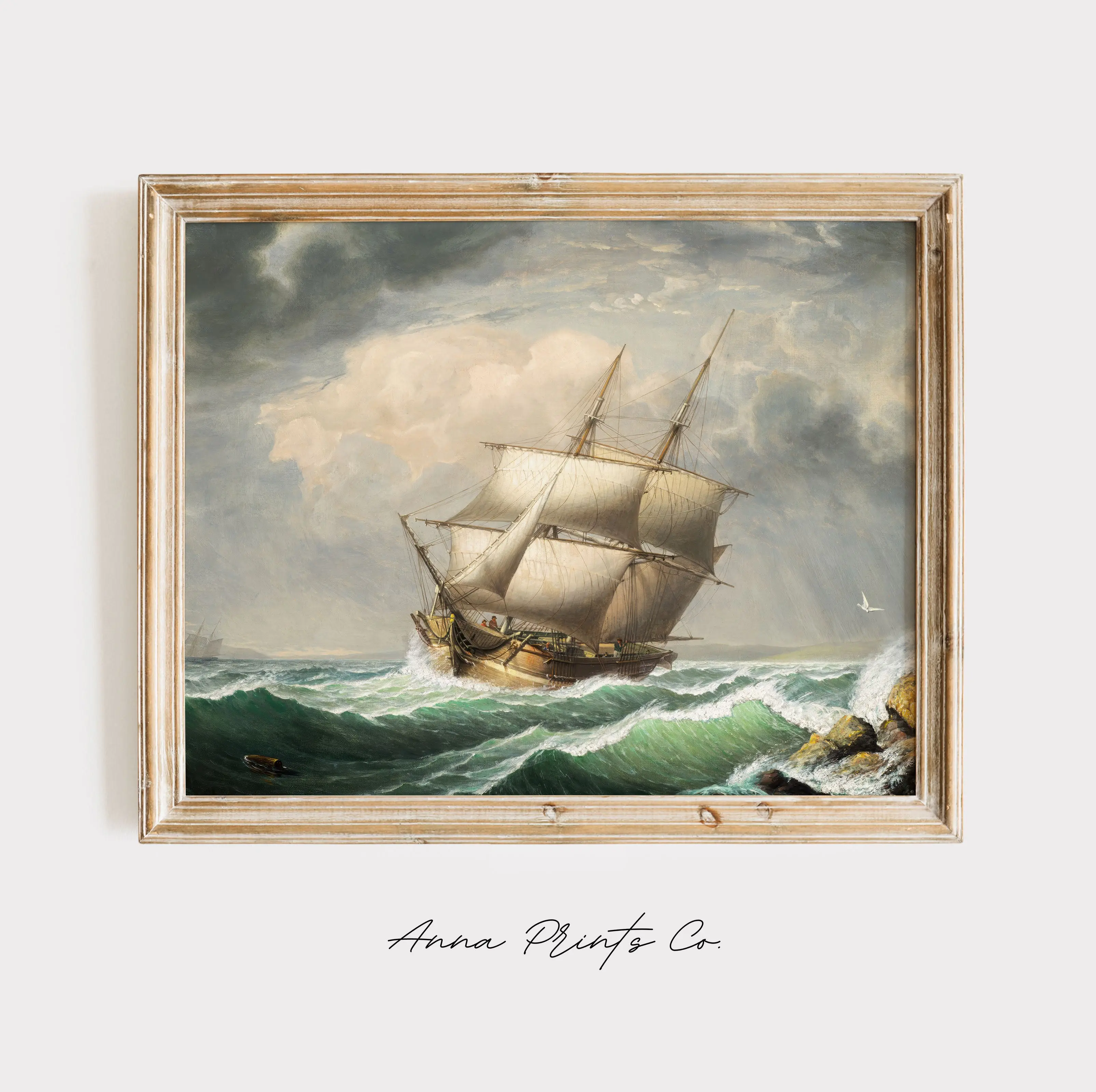 Unframed Vintage Art Print: Brig off the Maine Coast | Fitz Hugh Lane (1851) | Museum Quality Giclee Artwork | Antique Aesthetic Home Decor