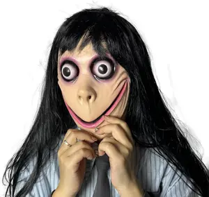 Mask with Long Black Wig Ultra Realistic Latex Halloween Mask for Adults Creepy Horror Cosplay Face Mask for Halloween Parties Haunted Houses Themed Events & Costume Nights