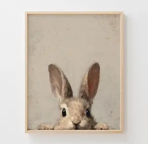 Peeking Rabbit Cottagecore Easter Printable Wall Art, Cozy Rustic Bunny Wall Decor, Muted Neutral Painting