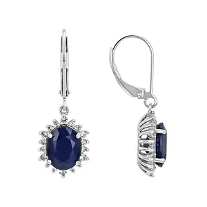 JTV Blue Sapphire Rhodium Over Sterling Silver Earrings 5.04ctw