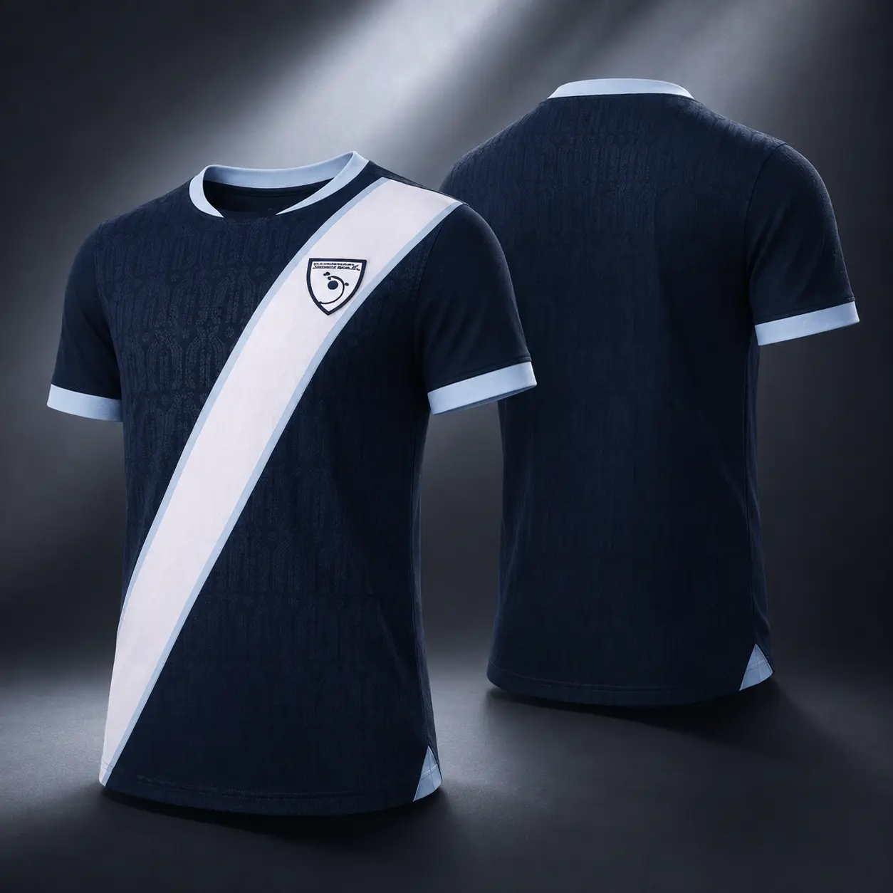 Unisex Navy Blue Soccer Jersey with White Diagonal Stripe - Lightweight Premium Performance Athletic Sports Collectible Tee