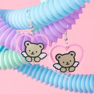 BUNNYBOOP Angel Bear Heart Earrings - Handmade Cute and Quirky Jewelry for Women teacher