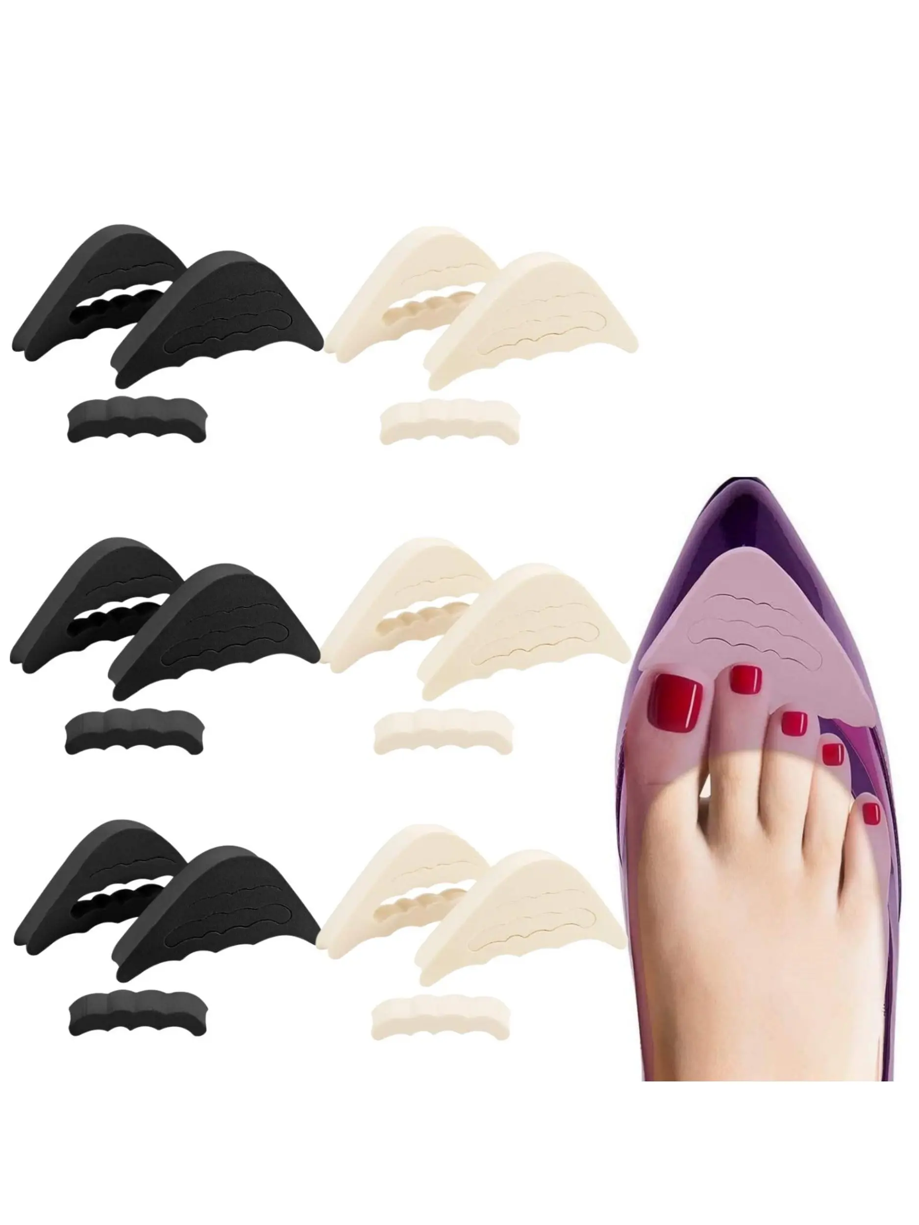 6 Pairs Women's Shoe Toe Pads, Travel-Friendly Foot Reducer, Adjustable Toe Cushion, Non-Slip Soft Comfort for High Heels, Shoe Protector, Protector for Shoes