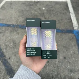 2x Starbucks 2023 Icy Unicorn Studded Keychain - Cold Cup Design, Gold Color, Featuring Unicorn Theme