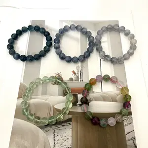 2 Counts Green Blue Colourful Fluorite Bracelets 9~11mm Natural Crystals Healing Crystals Bracelet for Women and Men Teens Pretty From IG Crystal