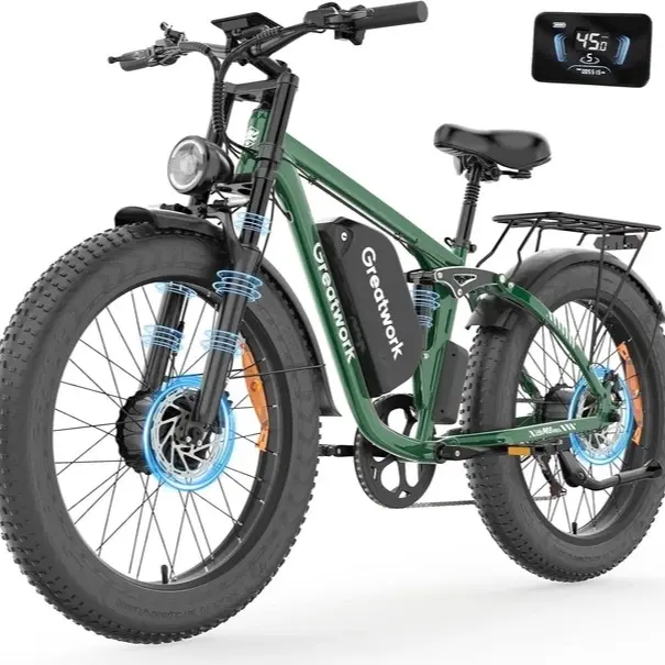 5000W AWD Dual-Motor Electric Bike for Adults, 26" Fat Tire Off-Road Ebike with 45MPH Speed, Ideal for Biking Adventures