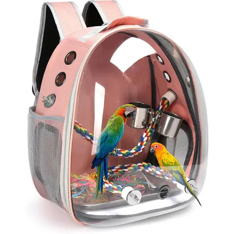 Bird Travel Backpack Carrier, Bird Cage for Small Medium Size Parakeet Budgies Cockatiel, Space Capsule Clear Bubble Window with Stainless Steel Tray  Bolw Standing Perch ()