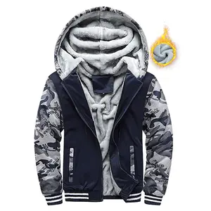 Men's Autumn Winter Fleece Lined Warm Camouflage Spliced Hooded Jacket - Fleece lining, Full zipper design, Trendy appearance, Stylish and comfortable, Suitable for daily outdoor leisure wear