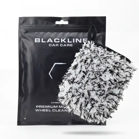 BLACKLINE Rectangular Soft Microfiber Car Wheel Wash Mitt - 8x10 in, 30% Polyamide 70% Polyester Plush Thick Scratch-Free Detailing Tool, Chrome-Safe for Alloy Wheels Brake Dust Removal, W/ Microfiber Cloths & Car Detailing Products