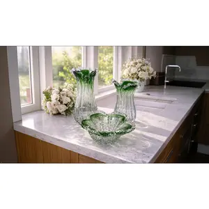 Glass Vase Set with Fruit Bowl - Hand-Blown Premium Glass, Vibrant Hues, Organic Forms, Ideal for Flowers & Fresh Produce