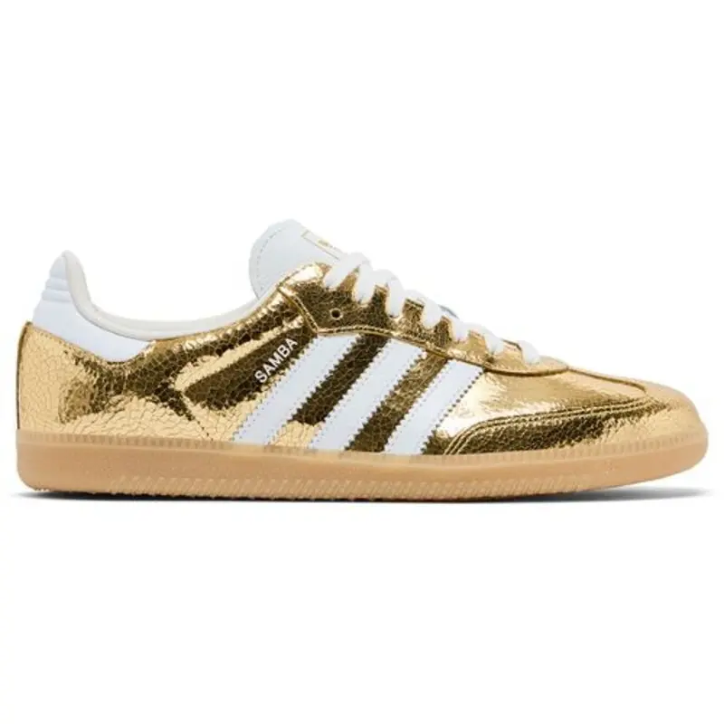 Adidas Samba OG Gold Metallic Cracked Leather KI5719 Women's Fashion Sneaker New