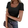 ANRABESS Women's Short Sleeve Tops Casual Scoop Neck Ribbed Knit Slim Fitted Basic Tee Shirts 2026 Summer Trendy Skinny Shirts Minimalist Blouse