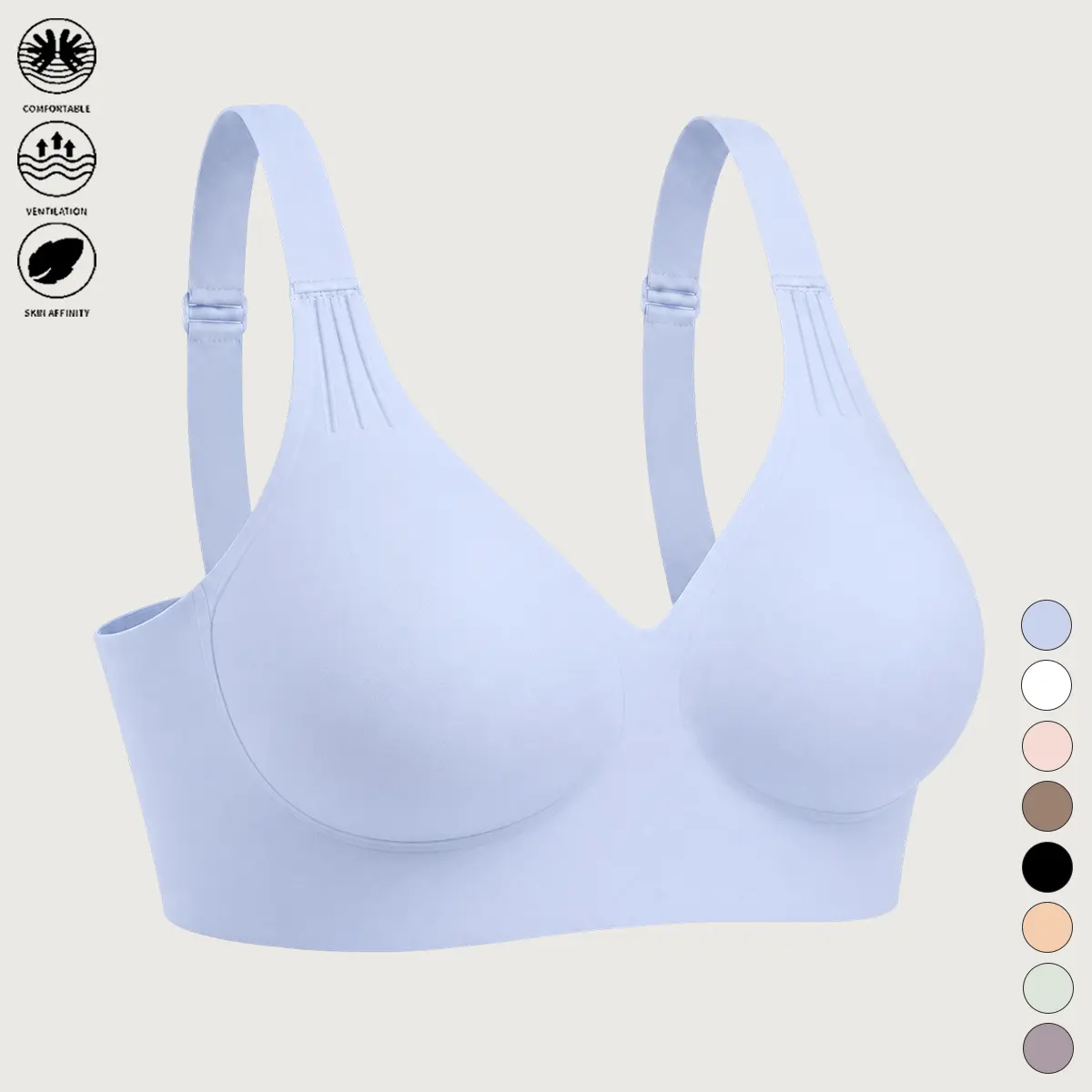 Women's Seamless Wireless Bra for Women - Light Lining, Cool-Touch, Breathable, Skin-Friendly Everyday Bralette with Adjustable Straps, V-Neck, Smooth Invisible T-Shirt Cups for Summer Work, Lounging, Bras For Women