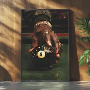 Black Man Playing 8 Ball Pool Wall Art Print Billiards Poster Modern Black Art Decor Masculine Living Room Bedroom Wall Decor