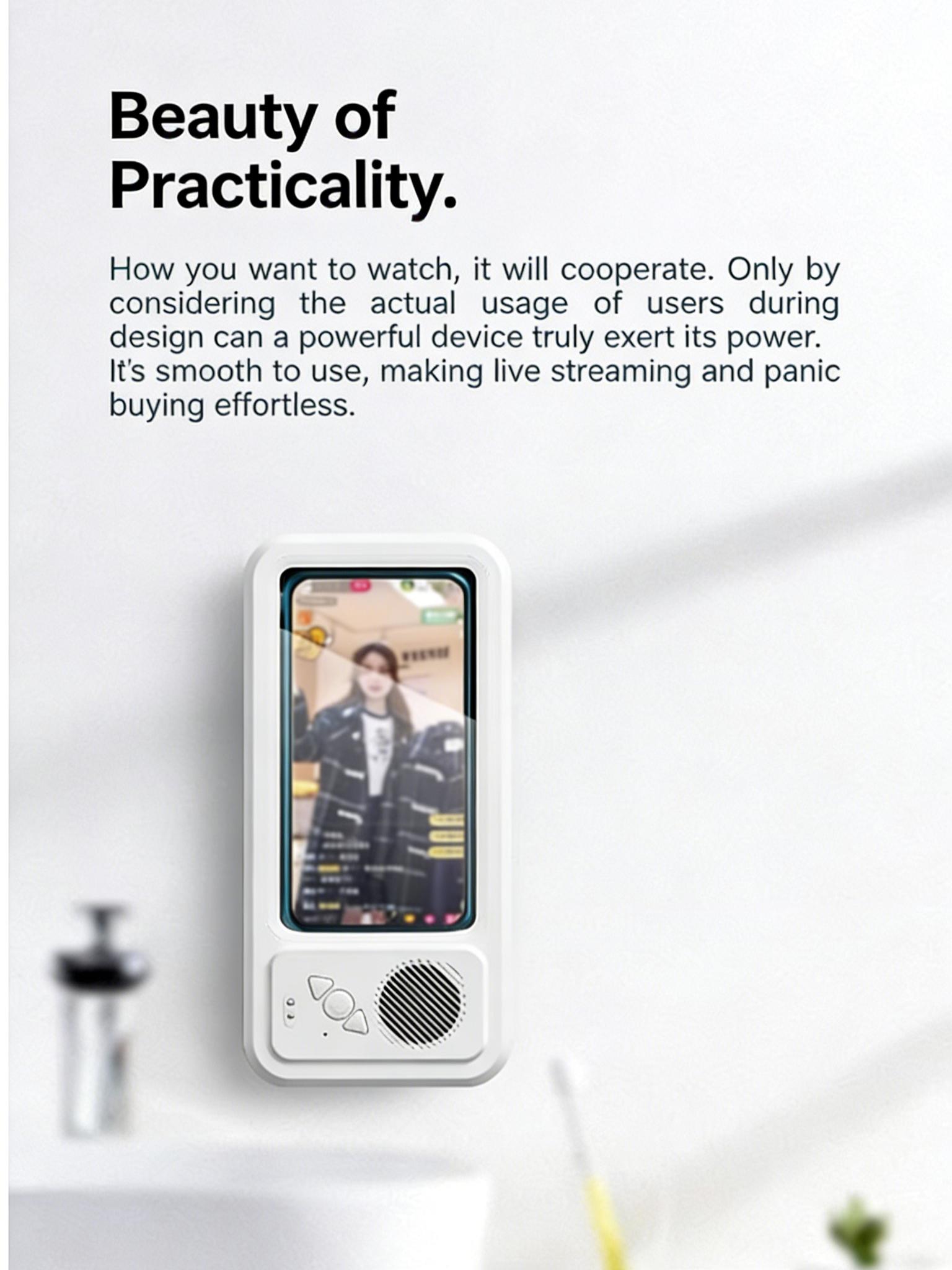 Waterproof Shower Phone Holder with Bluetooth Speaker, 360° Rotation Touch Screen Phone Box, Wall Mounted Anti-Fog Phone Case for Bathroom/Bathtub, Compatible with All Smartphones