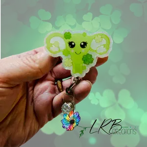 Lucky Uterus Badge - St. Patrick's Day Badge Reel - Retractable ID Holder - Handmade - Customizable - Badge Charm - Nurse Badge Reel - Carabiner Clip - Teacher Lanyard - Stethoscope ID Tag - Magnetic Badge - Pin - Magnet - St Patty's Day
