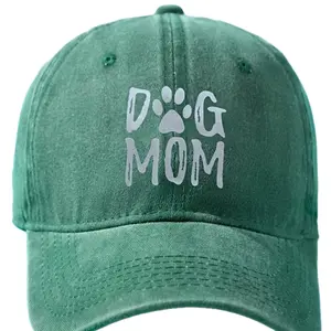 Novelty Hats Stone Washed Distressed Sports Cap for Woman Dog Mom Adjustable Strap Green Ponytail Design Outdoor Enthusiast