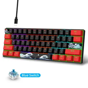 HXSJ 61-Keys Mechanical Gaming Keyboard, USB Powered Mini Keyboard, RGB Backlit Keyboard with Blue Switch, Tactile Feedback Keyboard, Computer Accessories