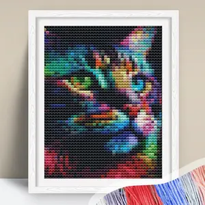 Cat Pattern Cross Stitch Kit, 11CT Cross Stitch Printed Canvas, DIY Cross Stitch Kit for Beginner, Cross Stitch Kit for Home Decor