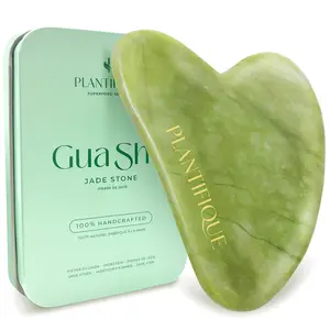 PLANTIFIQUE Jade Gua Sha - Gua Sha Facial Tools - Massage Tool - Jawline Sculptor - Face Lifting - Gift Case - Heart-Shaped Jade - Gua Sha Board - Dorm Essential - School Must-Have - Back to school gift