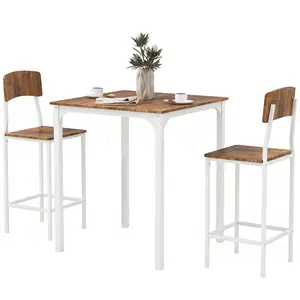 3 Piece Pub Table and Chairs, Small Kitchen Table and Chairs, Square Dining Table with 2 Stools, Walnut and White