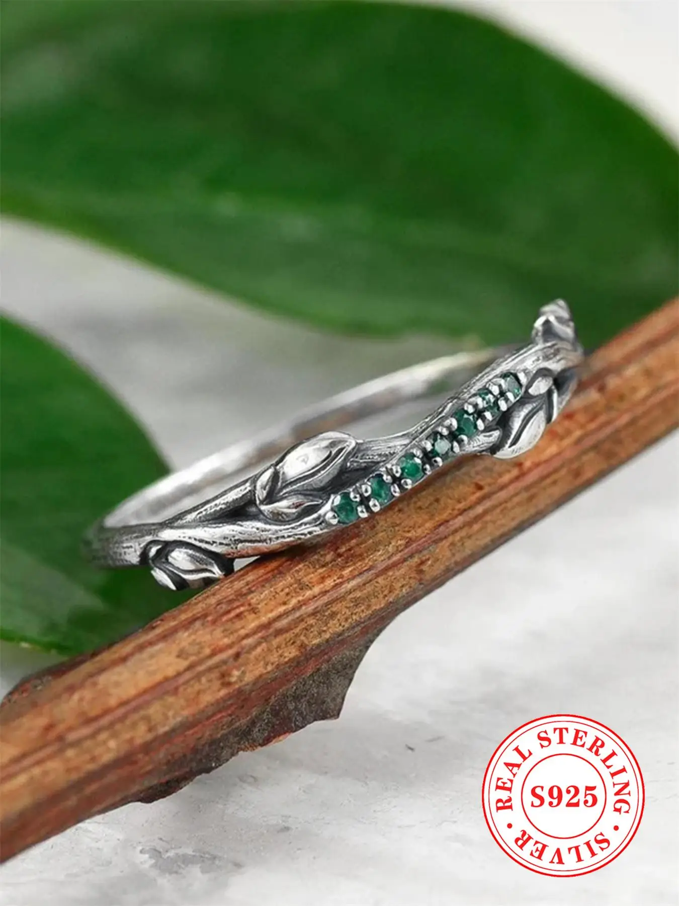 S925 Sterling Silver Simple Braid Leaf Design Ring, Fashion Rhinestone Decor Accessories for Women, Trendy All-match & Exquisite Jewelry for Birthday