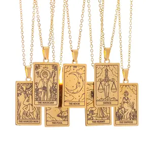 22 Major Arcana Tarot Card Necklace Vintage Stainless Steel Rectangular Pendant