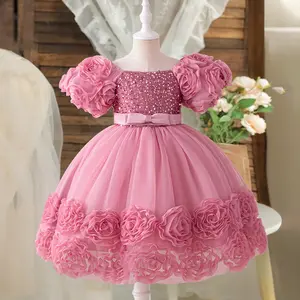 Girls' Pink Sleeveless Halloween Tutu Gown Dress Party Costume Birthday Christmas Celebration Easter Dress with Floral Embellishments Sleevedress Elegant Cocktail Party Dress cloud shoulder elegant sleeveless dress