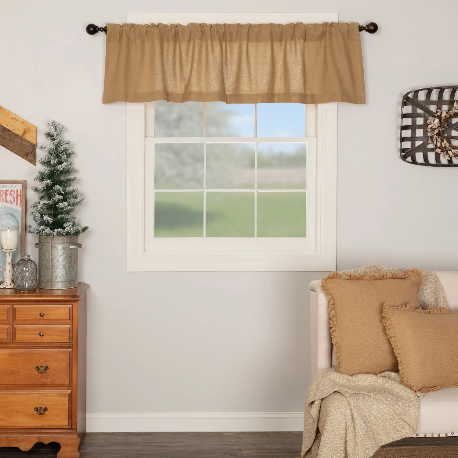 Baxter Natural Burlap Valance, Decorative Single Fabric Home Decoration with Understated Rural Country Look