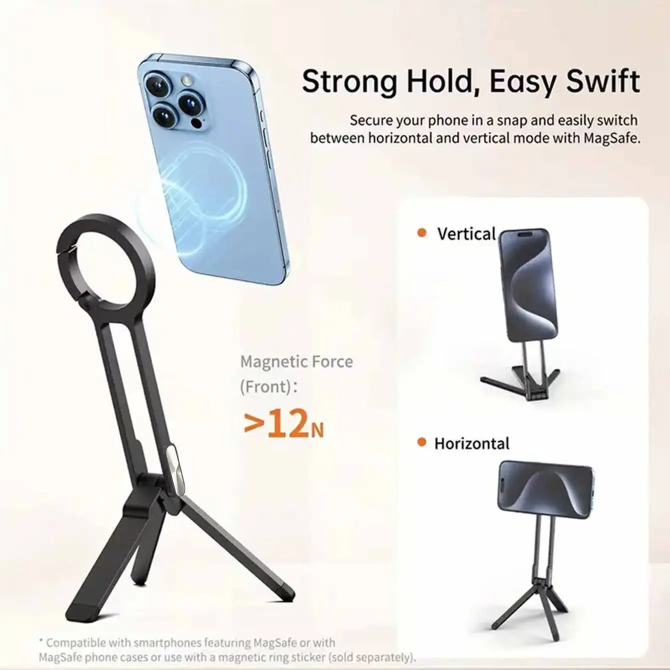 Magnetic Portable Smartphone Holder - MA30 Aluminium Compact Folding Travel Detachable Tripod Stand, Dual-Sided Magnet Quick Mount, Strong MagSafe Hold for iPhone 16/15/14/13/12, Hands-Free Cellphone Accessories sohochic