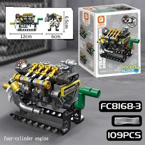 120 Pieces Mini Engine Model Kit, Dual Four Six Cylinder, Moving Piston Mechanism, Collectible Gift for Enthusiasts, Holiday Present