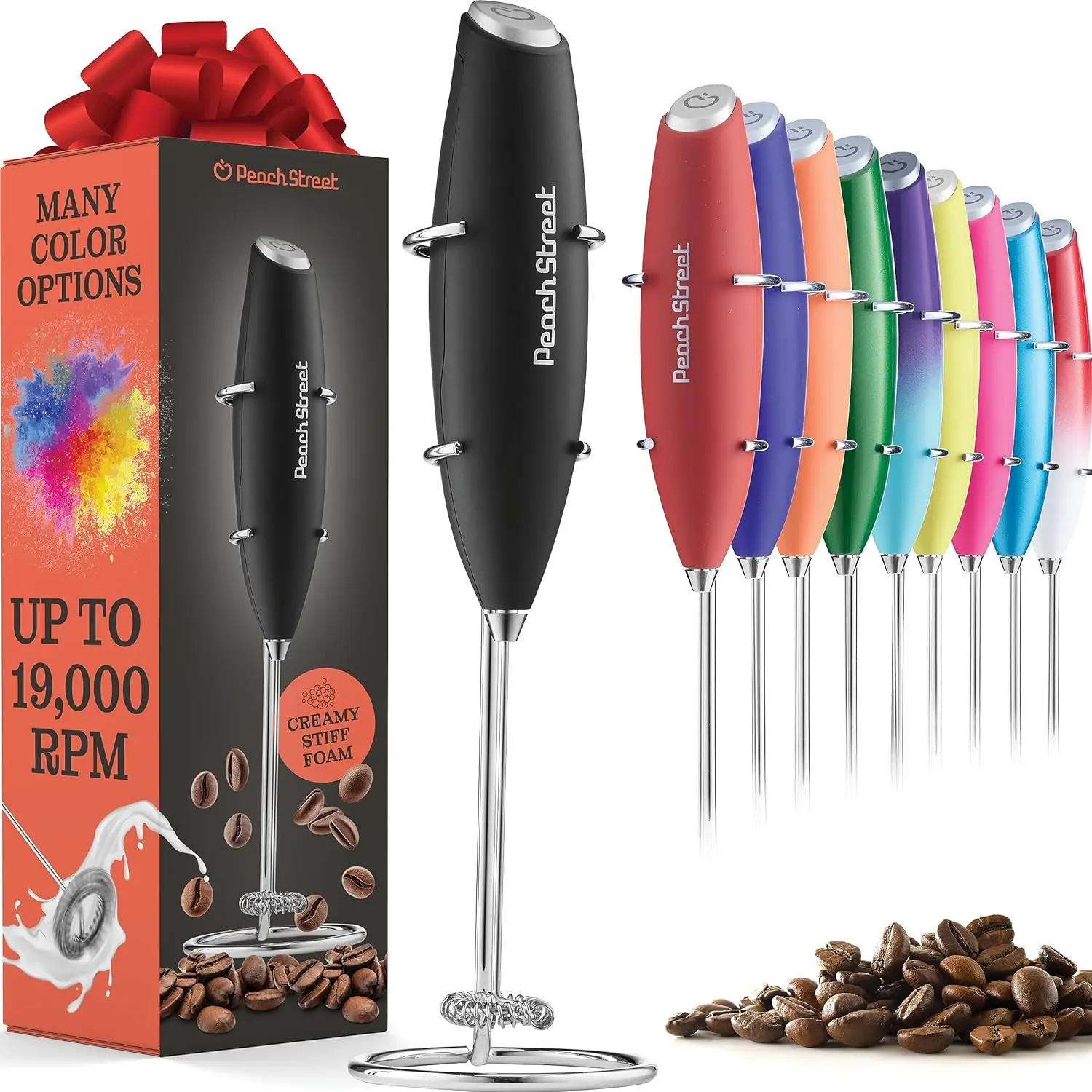 Powerful Handheld Milk Frother Mini Wand Battery Operated Stainless Steel Drink Mixer with Frother Stand for Coffee Lattes Cappuccino Frappe Matcha Hot Chocolate Gift