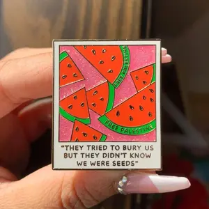 Handmade Watermelon Polaroid Hard Enamel Pin with Glitter Details, 1.5 inch | by Farrin Creates