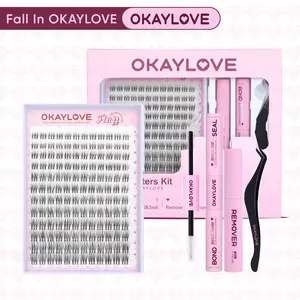 OKAYLOVE Invisible Band Lash Clusters Kit, 8-16MM Natural Wispy Cluster Lashes with 1-2 Weeks Long-lasting Lash Bond and Seal, Tweezers and Remover DIY at Home Easily for Natural  Clean Girls Makeup Gifts
