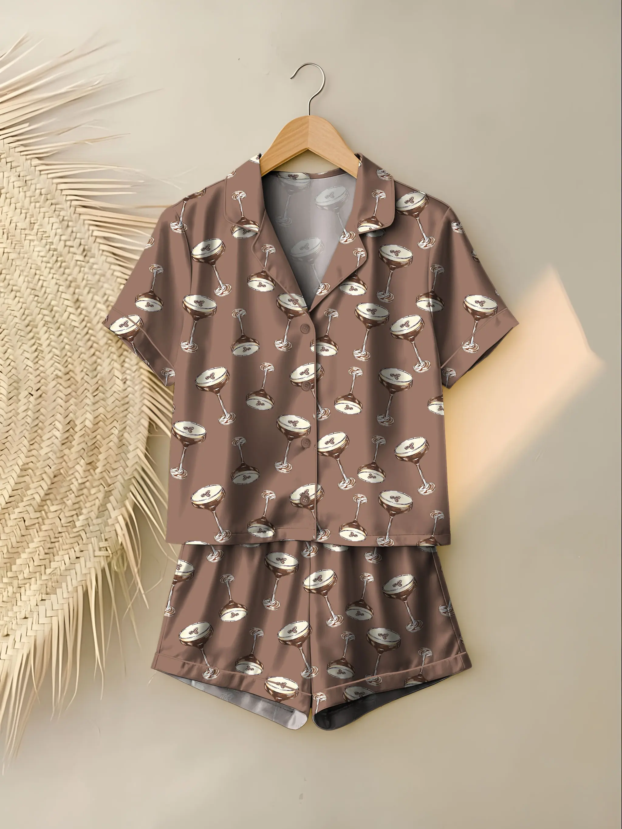 Espresso Martini Wedding Drink Coffee Pajama Set, Satin Printed Pajama Set, Silky Unisex Sleepwear with Fun Prints, Short & Long Option