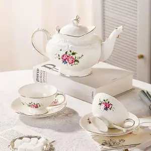 Vintage Style Ceramic Tea Pot & Cup Set, 1 Count Tea Pot & Cup & Saucer & Tea Strainer, Afternoon Tea Set for Home Office Use