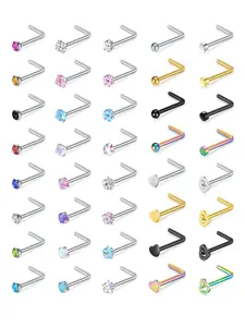 L Shape Nose Rings Studs Set, Cute Heart Star Nose Piercing Jewelry for Women, Stainless Steel Nose Studs, Body Piercing Jewelry, Fashion Accessories for Party, Daily Clothing Decor