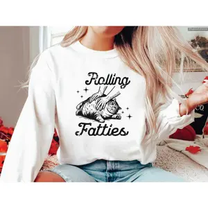 Rolling Fatties Cat T-Shirt, Funny Cat Lovers Graphic Shirt Gift, Unhinged Tshirt, Weed Lover T-Shirt, Cute Fat Cat Pet Outfit , Global Trending Outfits