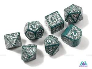 Viking Mjolnir | Teal & Silver Acrylic Dice Set (7) | Q Workshop