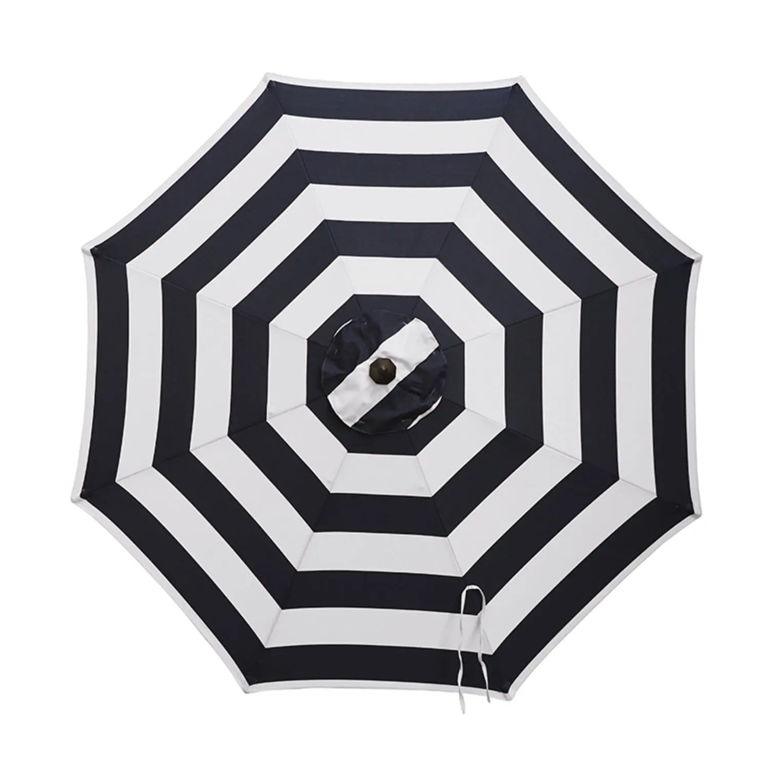Living Accents Tilting Navy White Stripe Patio Market Umbrella - 9 ft. Diameter, 108 in. Width, 98 in. Height, 1.5 in. Pole Diameter, Foldable Olefin Fabric, Aluminum Pole, 12 lbs Outdoor Furniture, Yes, Umbrellas