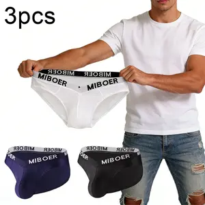 Miboer 3PCS Men's Briefs Underwear Low Rise V Shape Pouch Design Breathable Comfortable Support Daily Sports Wear for Men