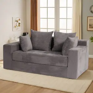 Convertible Sofa Bed, Loveseat Folding Floor Futon Sleeper Sofa Couch Bed- Full Size Boneless Foldable Couch, Corduroy Pull Out Sofa Bed With 2 Pillows For Living Room & Bedroom