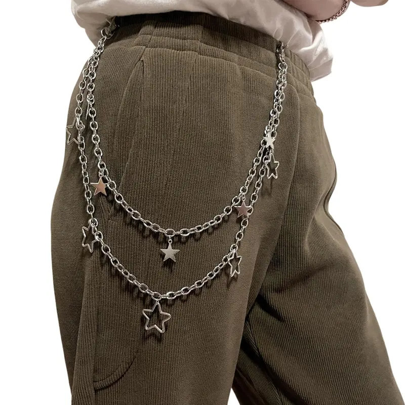 Women's Double Layered Star Alloy Pants Chain Belt - Punk Retro Gothic Bodychain Women's Belts, Colorfast Alloy, Comfy Wear, Decorative Chain-Laced, Alternative Accessories for Dances, Anniversary, Birthday Gifts