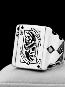 Gothic Style Domineering Skeleton Poker Card Pattern Square Stainless Steel Men's Ring, Halloween, Carnival, Holiday Gift Accessories, Fashion Rings